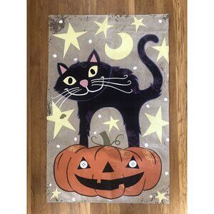 Evergreen Halloween Burlap Flat Black Cat Pumpkin 28x43